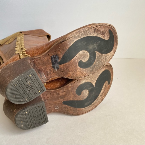 Corral Tall Boots Indie Bohemian Boho Chic Western Fringe Brown Leather 7.5 - Picture 7 of 16